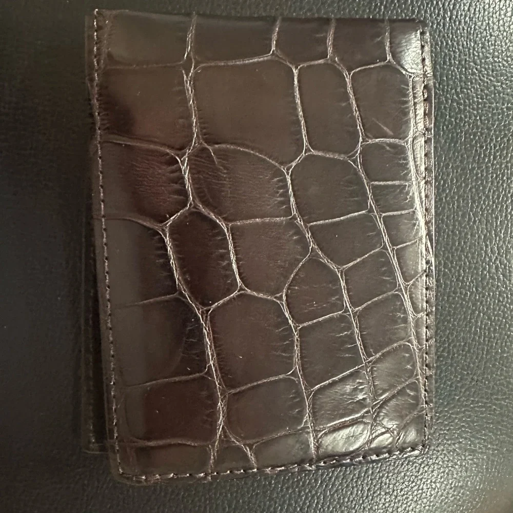 W. Kleinberg Dark Chocolate Brown Crocodile Skin Bifold Men’s Wallet